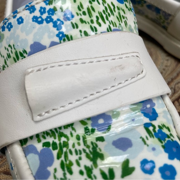 Tory Burch Sport Pocket Tee Golf Loafers Ace Blue Garden Floral Leather Size 7 - Picture 11 of 12